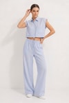 Bebe Mavi Cepli crop Gömlek Pantolon Takım 7157
