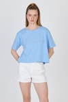 Bebe Mavi Yazı Nakışlı Crop Tişört 25259
