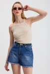 Bej -1121 Sıfır Kol Fitilli Halter Yaka Basic Atlet