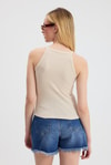 Bej -1121 Sıfır Kol Fitilli Halter Yaka Basic Atlet