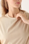 Bej Bisiklet Yaka Oversize Tişört 9001M