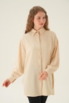 Bej Çizgili Oversize Gömlek 4013A