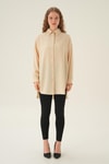 Bej Çizgili Oversize Gömlek 4013A