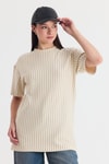 Bej Çizgili Oversize Tişört 4447A