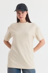 Bej Çizgili Oversize Tişört 4447A