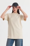 Bej Çizgili Oversize Tişört 4447A