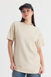 Bej Çizgili Oversize Tişört 4447A