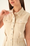 Bej Gabardin Kemerli Elbise 1166