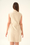 Bej Gabardin Kemerli Elbise 1166