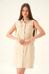 Bej Gabardin Kemerli Elbise 1166