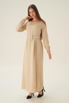 Bej Kol Drape Detay Kemerli Elbise 2659