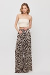 Bej Leopar Desen Bel Bağcık Pantolon 9410