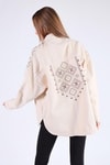 Bej Omuz Desenli Gabardin Ceket 384