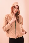 Bej Oversize Fermuarlı Sweat 8126M