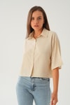 Bej Oversize Kısa Gömlek 4159A