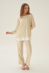 Bej Parçalı Tunik Pantolon Takım 4090A