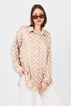 Bej Puantiye Desen Oversize Saten Gömlek 9411