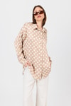Bej Puantiye Desen Oversize Saten Gömlek 9411