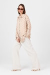 Bej Puantiye Desen Oversize Saten Gömlek 9411