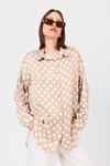 Bej Puantiye Desen Oversize Saten Gömlek 9411