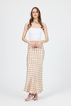 Bej Puantiye Desen Saten Midi Etek 9416