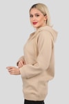 Bej Yaka Çıtçıtlı Kapüşonlu Sweat 9020M