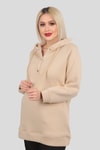 Bej Yaka Çıtçıtlı Kapüşonlu Sweat 9020M