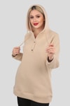 Bej Yaka Çıtçıtlı Kapüşonlu Sweat 9020M
