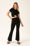 Bel Aksesuar Crop-Bayan Pantolon Takım - 10348 Siyah