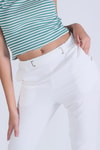 Bel Aksesuarlı Bayan Pantolon - 7105A Ekru