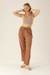 Bel Bağcık Lastikli Bayan Pantolon - 6631A Taba