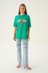 Benetton Yeşili Celtıcs Baskı Oversize Tişört 1701