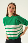 Benetton Yeşili Çizgi Detay Oversize Tişört 1454