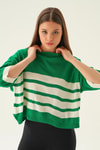 Benetton Yeşili Çizgi Detay Oversize Tişört 1454