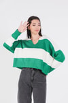 Benetton Yeşili Çizgili Polo Yaka Kazak 6014