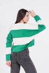 Benetton Yeşili Çizgili Polo Yaka Kazak 6014