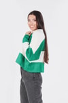 Benetton Yeşili Çizgili Polo Yaka Kazak 6014