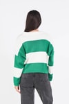 Benetton Yeşili Çizgili Polo Yaka Kazak 6014