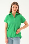 Benetton Yeşili Kısa Kol Oversize Gömlek 4163A