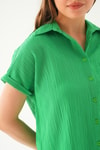 Benetton Yeşili Kısa Kol Oversize Gömlek 4163A