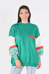 Benetton Yeşili Kol Desenli Kazak 2266