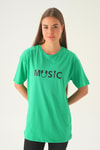 Benetton Yeşili Music Baskı Oversize Tişört 1717
