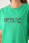 Benetton Yeşili Music Baskı Oversize Tişört 1717