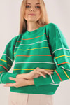 Benetton Yeşili Renkli Çizgili Kazak 3024