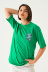 Benetton Yeşili Summer Baskı Oversize Tişört 1710