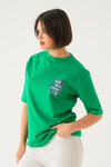 Benetton Yeşili Summer Baskı Oversize Tişört 1710