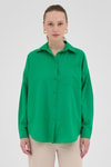 Benetton Yeşili Tek Cepli Oversize Gömlek 8158A
