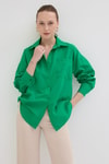 Benetton Yeşili Tek Cepli Oversize Gömlek 8158A