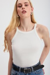 Beyaz -1121 Sıfır Kol Fitilli Halter Yaka Basic Atlet