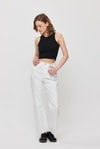 Beyaz 12032 Paçası Kesik Straight Jean